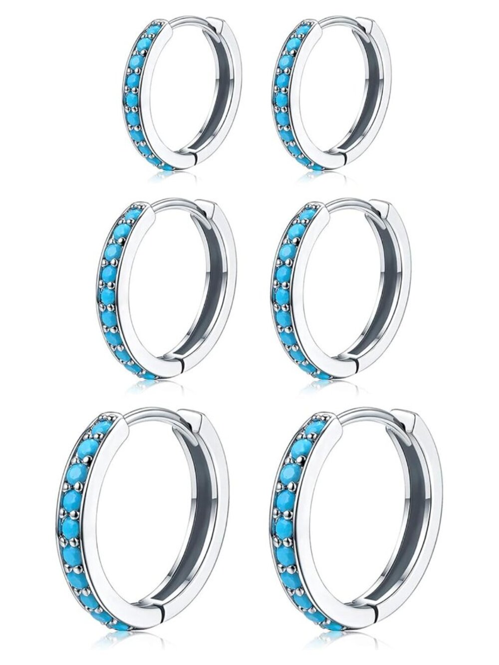 Sterling Silver Platinum Plated Mini Hoop Earrings Set Huggie Cartilage 3 Pairs